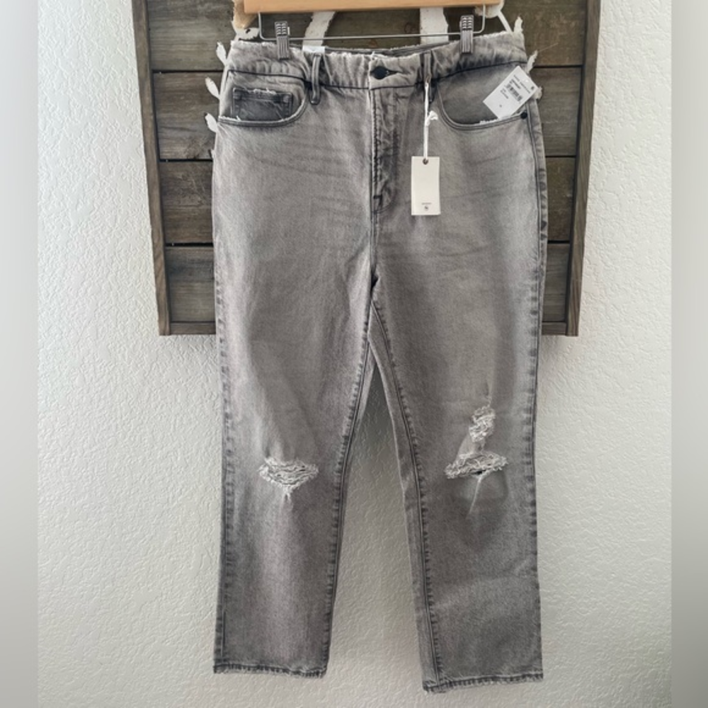 Good American Good Boy in black washed gray distressed denim size 31 12 NWT